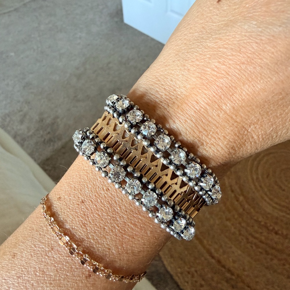 Elegant Gold and Silver Crystal Bracelet Set “Portia” mixed metal vintage